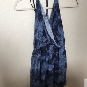 blue watercolor/granite romper with pockets